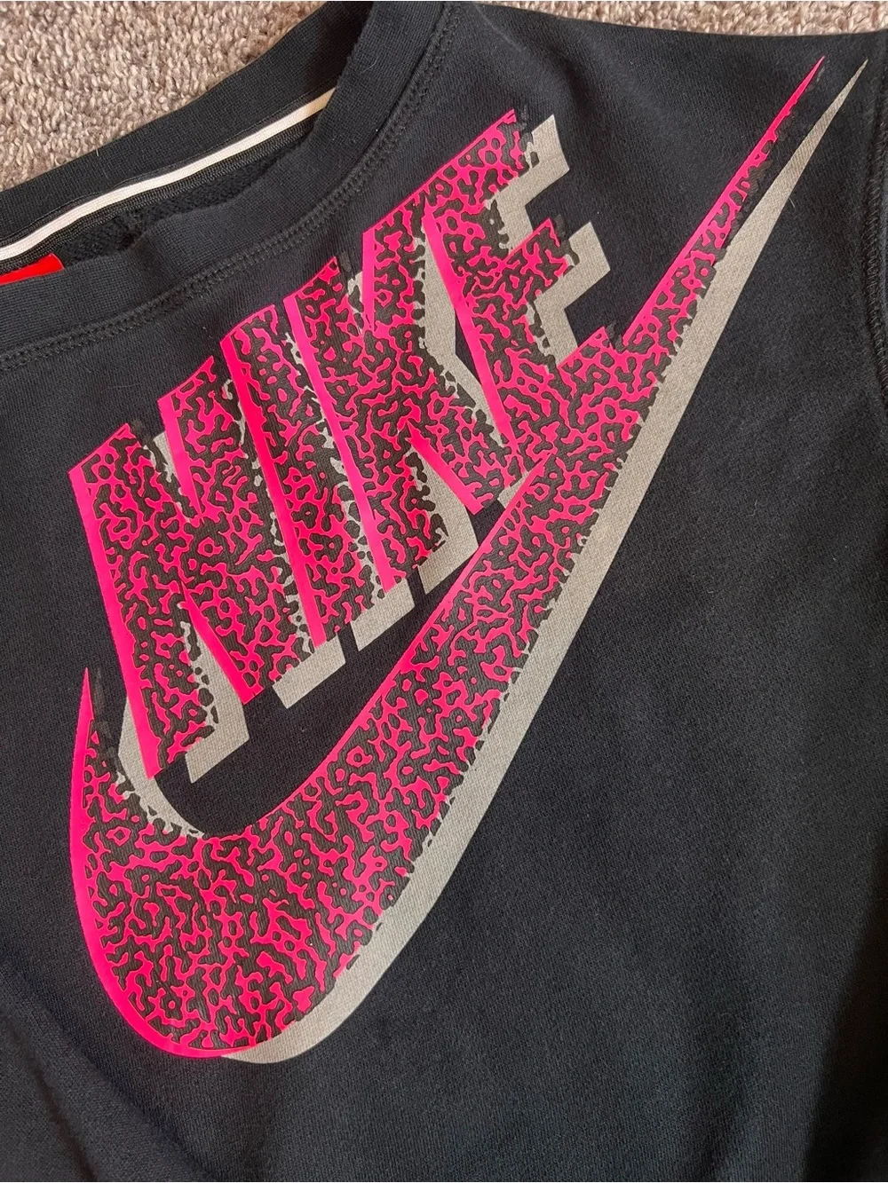 Nike Girls Medium Black Sweatshirt with Pink & White Swoosh Logo